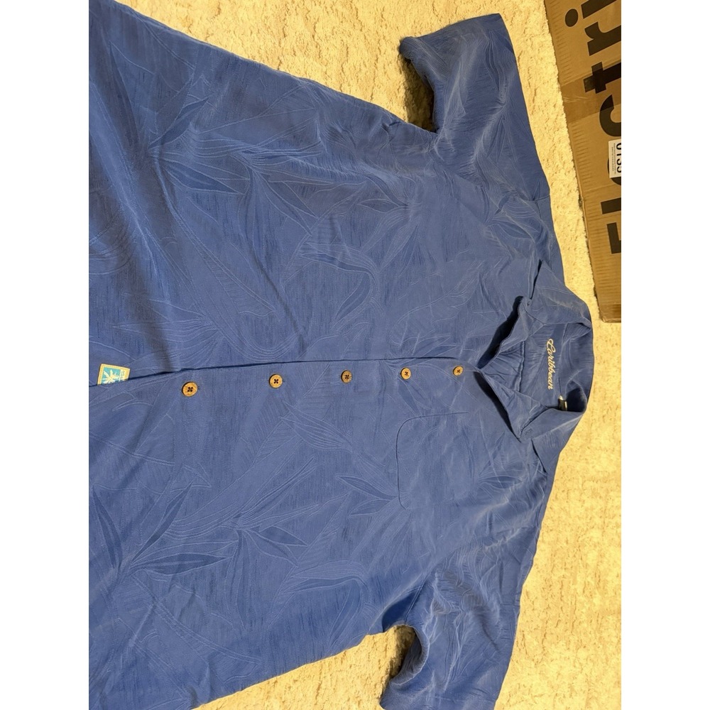 Mens Blue Caribbean Shirt Button Up Short Sleeve Textured Design Hawaiian XL
